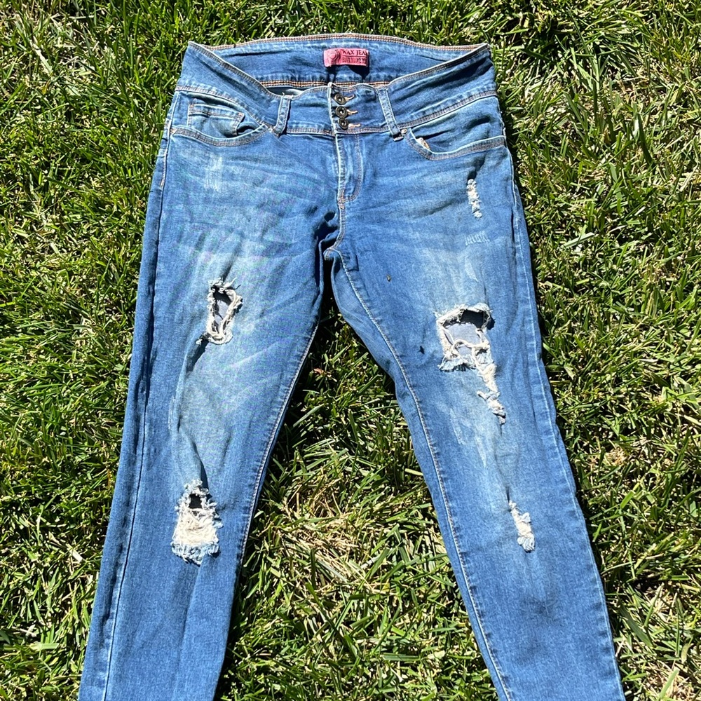 Size medium Wax Jean Butt, I love you ripped jeans dark blue wash skinny